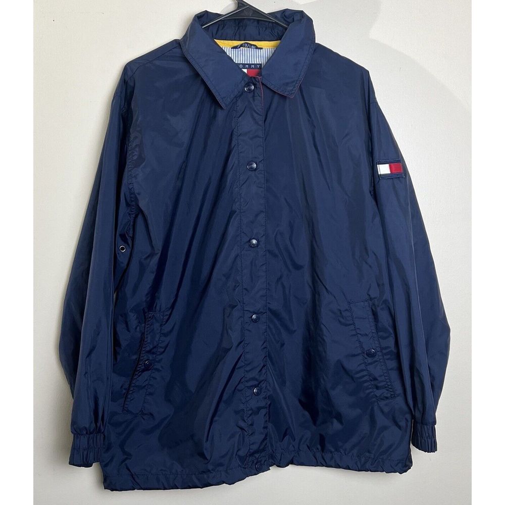 Vintage Tommy Hilfiger Jacket Adult Large Blue Nylon Snap Windbreaker 90s Mens